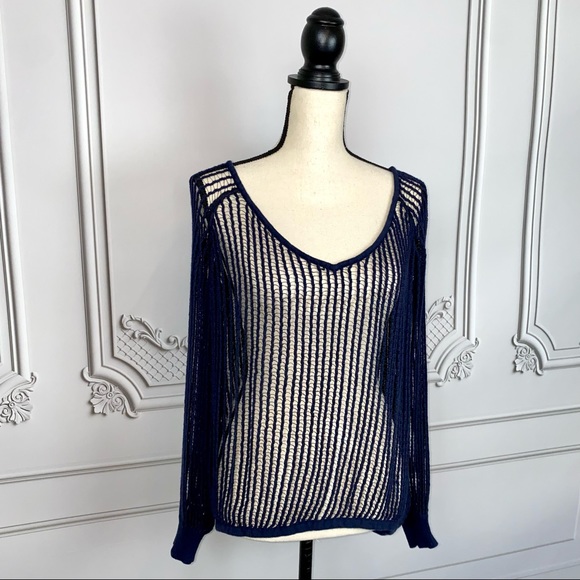 Free People Navy Blue Knitted Sweater | Size S - Picture 2 of 9